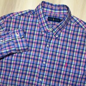 Polo Ralph Lauren Long Sleeve Button Down Shirt Pink/Blue/Green Sz XL Pink Pony
